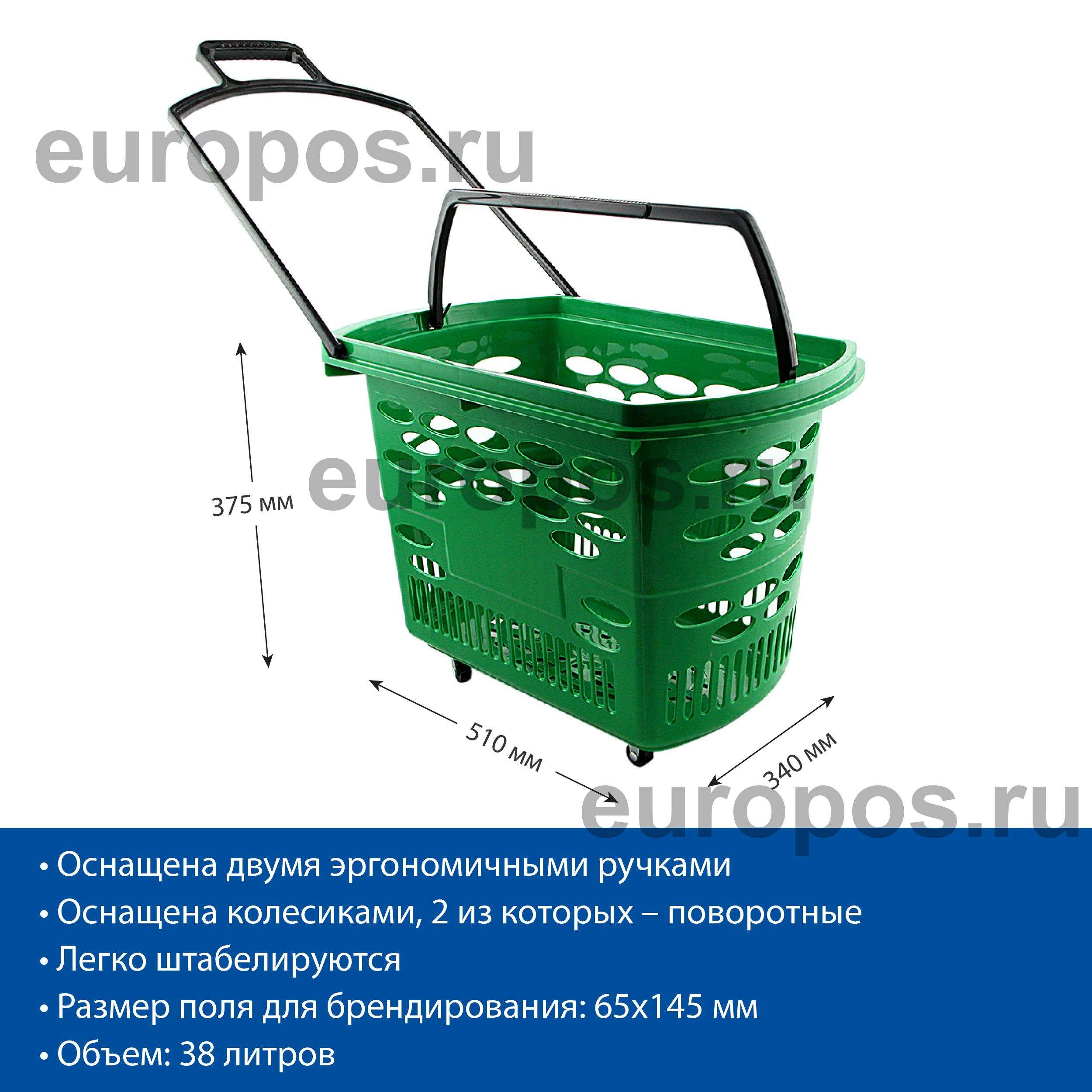 Корзина-тележка пластиковая TECHNO, 38 литров, цвет зеленый