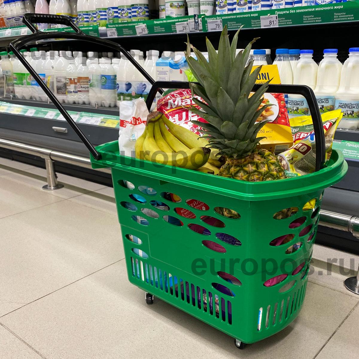 Корзина-тележка пластиковая TECHNO, 38 литров, цвет зеленый