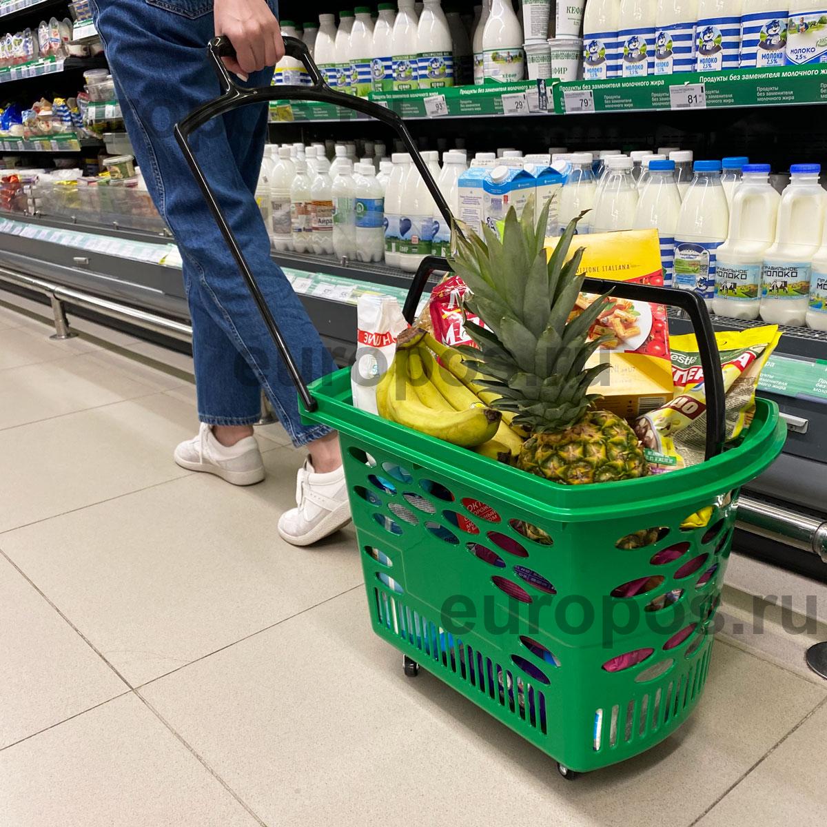 Корзина-тележка пластиковая TECHNO, 38 литров, цвет зеленый