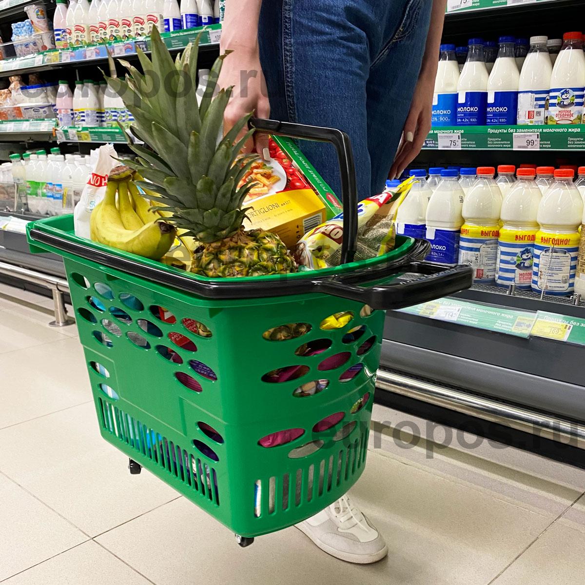 Корзина-тележка пластиковая TECHNO, 38 литров, цвет зеленый